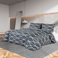Σετ Παπλωματοθήκης Σκούρο Γκρι και Λευκό 260x240 εκ. Βαμβακερό 136052