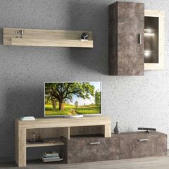 0206413 Σύνθεση TV μελαμίνης Maeve Megapap χρώμα γκρι oak - dark atelier 224x42x190εκ. Μοριοσανίδα με επένδυση μελαμίνης, 1 Τεμάχιο