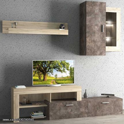 0206413 Σύνθεση TV μελαμίνης Maeve Megapap χρώμα γκρι oak - dark atelier 224x42x190εκ. Μοριοσανίδα με επένδυση μελαμίνης, 1 Τεμάχιο