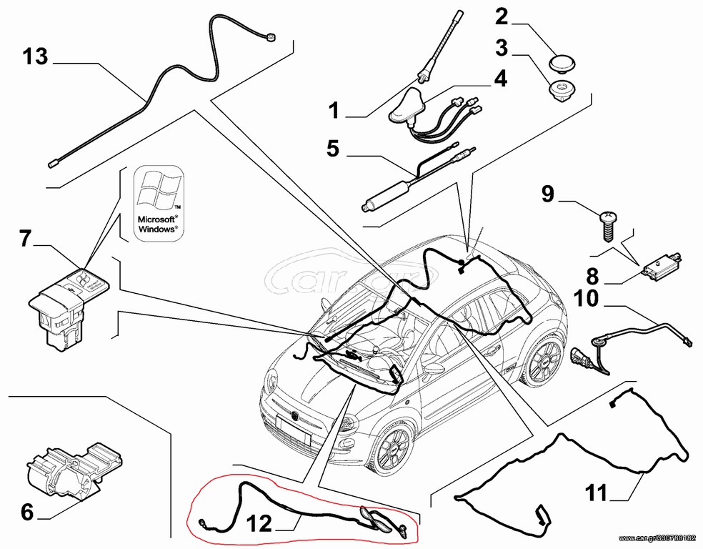 ΚΑΛΟΔΙΟ ΚΕΡΑΙΑΣ ΓΝΗΣΙΟ FIAT 500 2012-2015