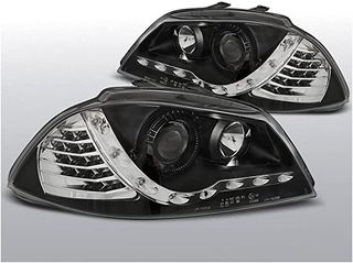 Μπροστινά Φανάρια Set Για Seat Ibiza 6L 02-08 DRL & Led Φλας Μαύρα H1/H1 Junyan