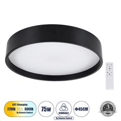GLOBOSTAR® NARNIA 61257 Μοντέρνο Φωτιστικό Οροφής LED 75W 8625lm 120° AC 220-240V IP20 Ρυθμιζόμενο Λευκό CCT με Χειριστήριο από 2700K έως 6000K Dimmable - Lumileds SMD Chip - Μαύρο Ματ - Μ45 x Π45 x Υ
