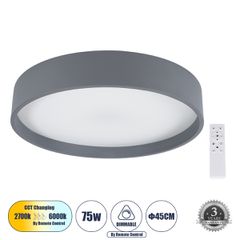 GLOBOSTAR® NARNIA 61258 Μοντέρνο Φωτιστικό Οροφής LED 75W 8625lm 120° AC 220-240V IP20 Ρυθμιζόμενο Λευκό CCT με Χειριστήριο από 2700K έως 6000K Dimmable - Lumileds SMD Chip - Γκρι Ανθρακί Ματ - Μ45 x