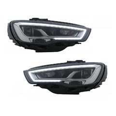Μπροστινά Φανάρια Set Για Audi A3 8V 12-16 DRL Full Led & Led Signal Μαύρα  Με Μοτέρ