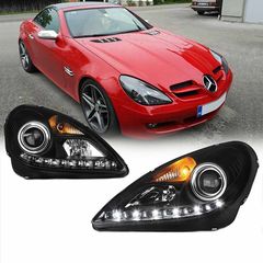 Μπροστινά Φανάρια Set Για Mercedes-Benz SLK R171 04-11 DRL Μαύρα H7/H1 Με Μοτέρ Sonar