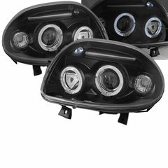 Μπροστινά Φανάρια Set Για Renault Clio 98-01 Angel Eyes & Led Μαύρα H1/H1 JunYan