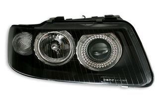 Φανάρια εμπρός angel eyes για Audi A3 (2000-2003) - μαύρα , χωρίς λάμπες (Η7) - σετ 2τμχ.