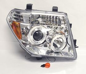 Φανάρια εμπρός led angel eyes για Nissan Navara / Pathfinder (2005-2009) - chrome , με λάμπες (Η1) - σετ 2τμχ.