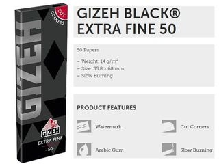 GIZEH BLACK EXTRA FINE 50 CUT CORNERS Χαρτάκια Στριφτού - 1 Πακετάκι 42425854