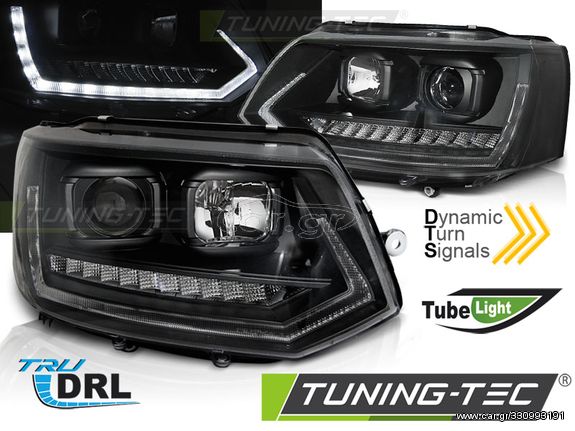 Φανάρια TUBE LIGHT DRL Μαύρο SEQ για VW T5 2010-2015