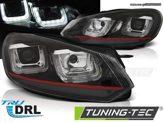 Φανάρια U-LED LIGHT DRL Μαύρο Κόκκινο LINE για VW GOLF 6 08-12