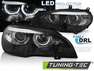 LED Φανάρια ANGEL EYES LED DRL Μαύρο για BMW X5 E70 07-13 (XENON OEM)