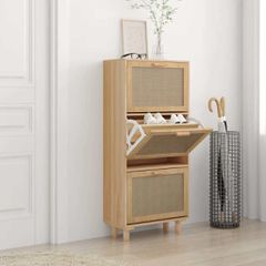 vidaXL Παπουτσοθήκη Καφέ 52x25x115 εκ. Επεξεργασμένο Ξύλο/Φυσικό Ρατάν
