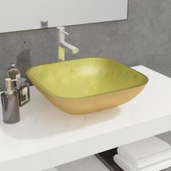 Νιπτήρας Χρυσός 42x42x14 εκ. Γυάλινος 345260