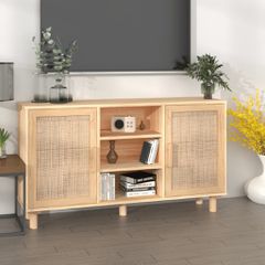 Συρταριέρα Καφέ 105x30x60 εκ. Μασίφ Πεύκο & Φυσικό Ρατάν 345641