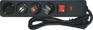 Eurolamp 147-62106 Μαύρο Πολύπριζο Ασφαλείας 4 Θέσεων Με Διακόπτη 1.5m
