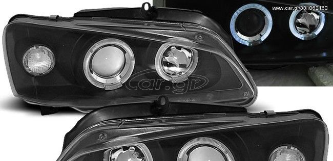 Φανάρια εμπρός angel eyes για Peugeot 106 , μαύρα , με λάμπες (Η1) - σετ 2τμχ.