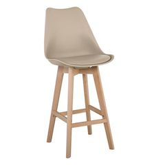 MARTIN Σκαμπό BAR Οξιά Φυσικό, PP-Pu Sand Beige, Μονταρισμένη Ταπετσαρία