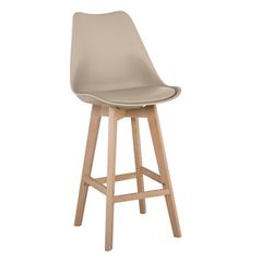 MARTIN Σκαμπό BAR Οξιά Φυσικό, Κάθισμα Η.67cm, PP-Pu Sand Beige, Μονταρισμένη Ταπετσαρία
