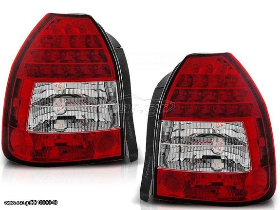 Πίσω φανάρια led για Honda Civic 3D (1996-2001) - κόκκινα / chrome - σετ 2τμχ.