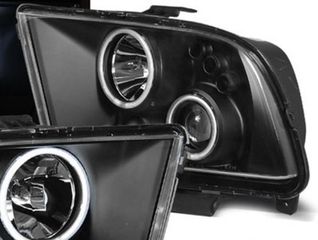 Φανάρια εμπρός led angel eyes για Ford Mustang (2004-2009) , μαύρα , με λάμπες (Η1) - σετ 2τμχ.