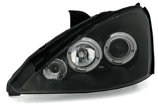 Φανάρια εμπρός angel eyes για Ford Focus (1998-2001) - μαύρα , με λάμπες (Η1) - σετ 2τμχ.