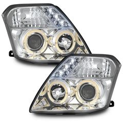 Φανάρια εμπρός angel eyes με led για Citroen C2 (2003-2008) - chrome , με λάμπες (Η1) - σετ 2τμχ.