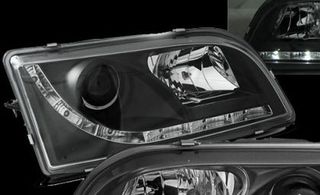 Φανάρια εμπρός Volvo S/V40 (1996-2003) led - μαύρα , με λάμπες (Η1) - σετ 2τμχ.