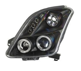 Φανάρια εμπρός Suzuki Swift (2005-2010) angel eyes - black , με λάμπες (Η1) - σετ 2τμχ.