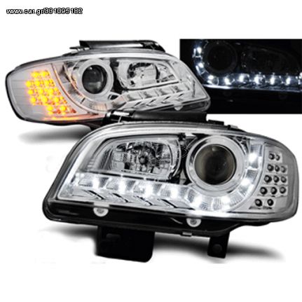 Φανάρια εμπρός led για Seat ibiza 6K2 (2000-2002) - χρωμίου , με λάμπες (Η1) - σετ 2τμχ.