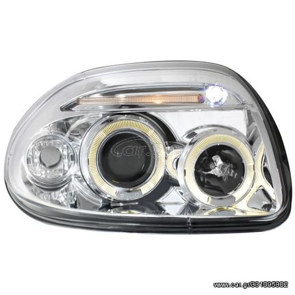 Φανάρια εμπρός angel eyes για Renault Clio 2 (1998-2001) - chrome , με λάμπες (Η1) - σετ 2τμχ.