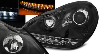 Φανάρια εμπρός led για Porsche Cayenne (2003-2007) - μαύρα , με λάμπες (Η1) - σετ 2τμχ.