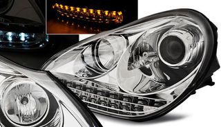 Φανάρια εμπρός Porsche Cayenne (2003-2007) led - chrome , με λάμπες (Η1) - σετ 2τμχ.