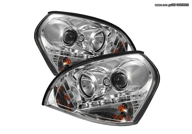 Φανάρια εμπρός led για Hyundai Tucson (2004+) - chrome , με λάμπες (Η1) - σετ 2τμχ.