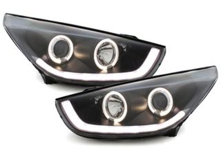 Φανάρια εμπρός angel eyes για Hyundai Tucson IX35 (2010+) - μαύρα , με λάμπες (Η1) - σετ 2τμχ.