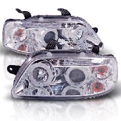 Φανάρια εμπρός Chevrolet Aveo (2003-2006) led angel eyes- chrome , με λάμπες (Η1) - σετ 2τμχ.