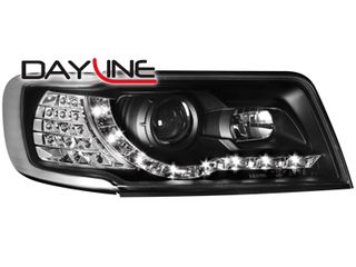 Φανάρια εμπρός Audi 100 C4 (1990-1994) led - μαύρα , με λάμπες (Η1) - σετ 2τμχ.