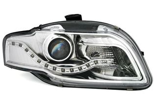 Φανάρια εμπρός led για Audi A4 B7 (2004-2008) - chrome , με λάμπες (Η1) - σετ 2τμχ.