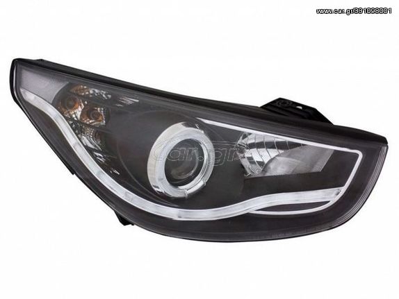 Φανάρια εμπρός led angel eyes για Hyundai Tucson (2011+) - μαύρα , με λάμπες (Η1) - σετ 2τμχ.