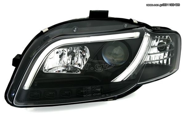 Φανάρια εμπρός led Lightbar Design για Audi A4 B7 (2004-2008) - μαύρα , με λάμπες (Η1) - σετ 2τμχ.