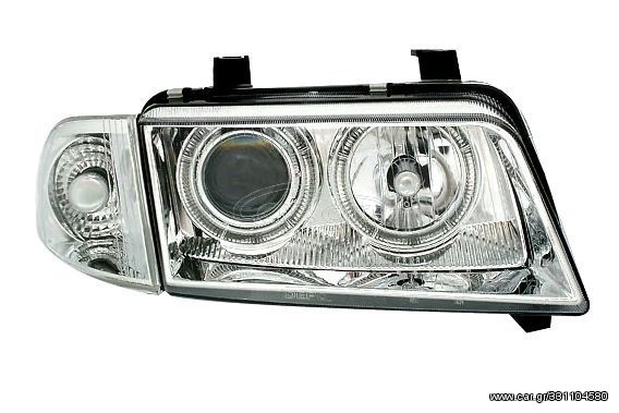 Φανάρια εμπρός angel eyes για Audi A4 (1995-1998) - chrome , χωρίς λάμπες (Η7) - σετ 2τμχ.