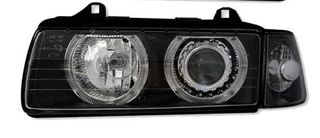 Φανάρια εμπρός angel eyes για Bmw E36 (1991-2000) 2d coupe - μαύρα , χωρίς λάμπες (Η7/H7) - σετ 2τμχ.