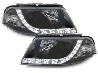 Φανάρια εμπρός Vw Passat B5.5 (2001-2005) led - μαύρα , με λάμπες (Η1) - σετ 2τμχ.-thumb-1