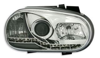 Φανάρια εμπρός Vw Golf IV devil eyes - chrome , με λάμπες (Η1) led - σετ 2τμχ.