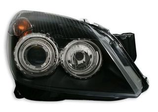 Φανάρια εμπρός angel eyes για Opel Astra H (2004-2009) - μαύρα , με λάμπες (Η1) - σετ 2τμχ.
