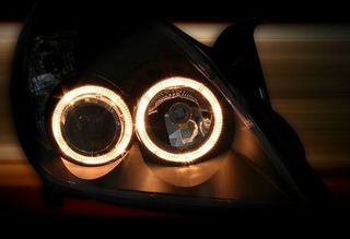 Φανάρια εμπρός Opel Vectra C / Signum (2005-2009) angel eyes - μαύρα , χωρίς λάμπες (Η7) - σετ 2τμχ.-thumb-2