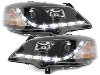 Φανάρια εμπρός Opel Astra G (1998-2004) led με φώτα ημέρας - μαύρα , με λάμπες (Η1) - σετ 2τμχ.