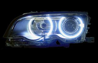 Φανάρια εμπρός BMW E46 sedan (2001-2005) angel eyes - μαύρα με CCFL , χωρίς λάμπες (Η7) - σετ 2τμχ.-thumb-1