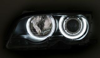 Φανάρια εμπρός BMW E46 sedan (2001-2005) angel eyes - μαύρα με CCFL , χωρίς λάμπες (Η7) - σετ 2τμχ.-thumb-3