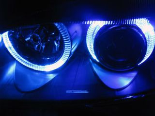 Φανάρια εμπρός Audi A4 (1999-2001) angel eyes - μαύρα , χωρίς λάμπες (Η7) - σετ 2τμχ.-thumb-4